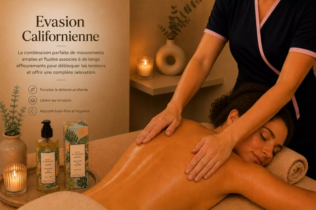 Massage californien relaxant réalisé dans l’espace bien-être Les Fées Spa