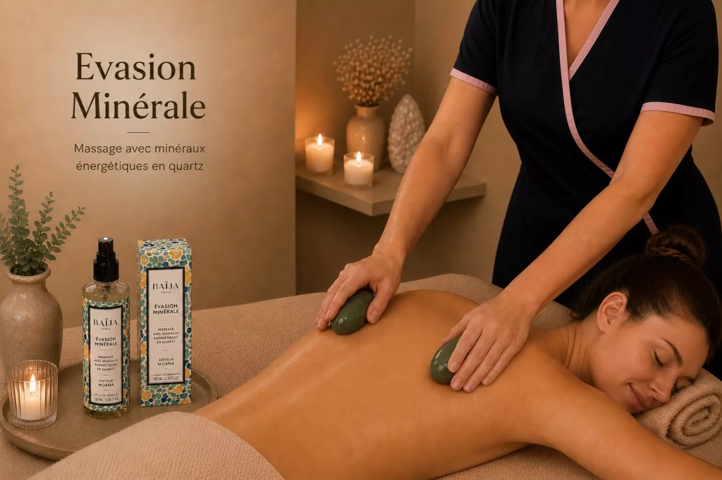 Massage minéral aux pierres de quartz réalisé dans l’espace bien-être Les Fées Spa