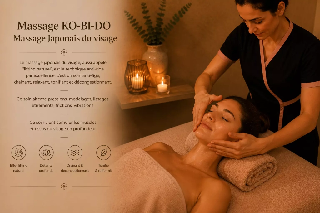 Massage japonais du visage Ko-Bi-Do réalisé dans l’espace bien-être Les Fées Spa