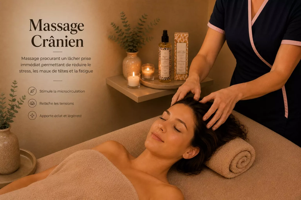 Massage crânien relaxant réalisé dans l’espace bien-être Les Fées Spa