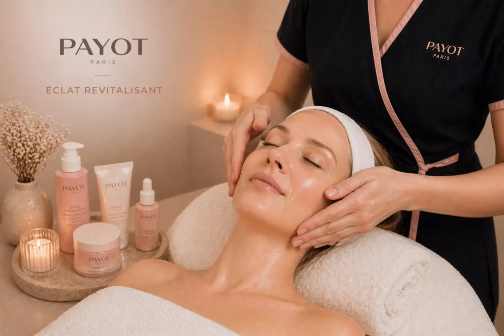 Soin visage éclat revitalisant Payot réalisé en institut spa dans une ambiance relaxante