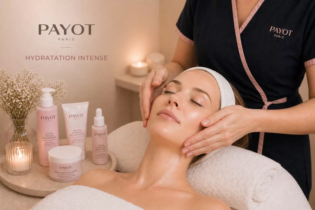Soin visage hydratation intense Payot réalisé en institut spa dans une ambiance relaxante