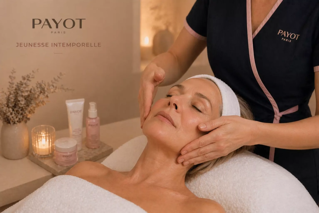 Soin visage jeunesse intemporelle Payot réalisé en institut spa dans une ambiance apaisante